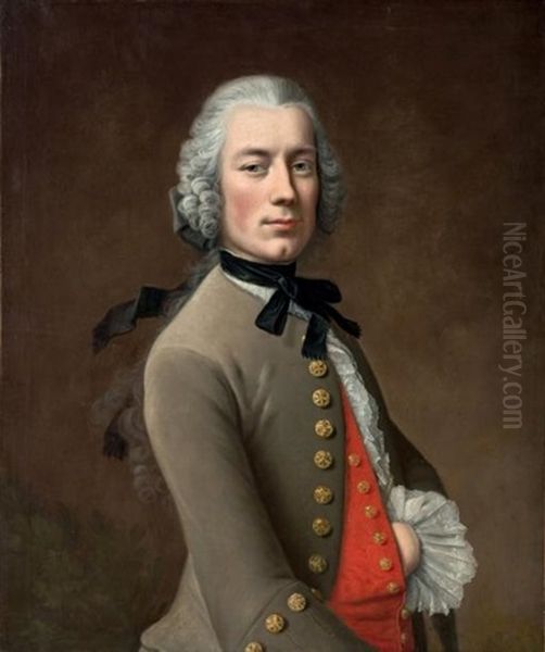 Portrait D'homme Au Noeud Noir Oil Painting by Johann Georg Ziesenis