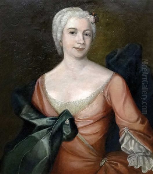 Bildnis Einer Dame Im Roten Kleid Oil Painting by Johann Georg Ziesenis