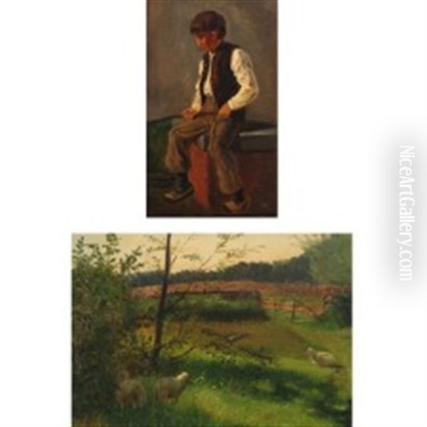 Youth And Scenery With Sheep Oil Painting by Vilhelm (Joh. V.) Zillen