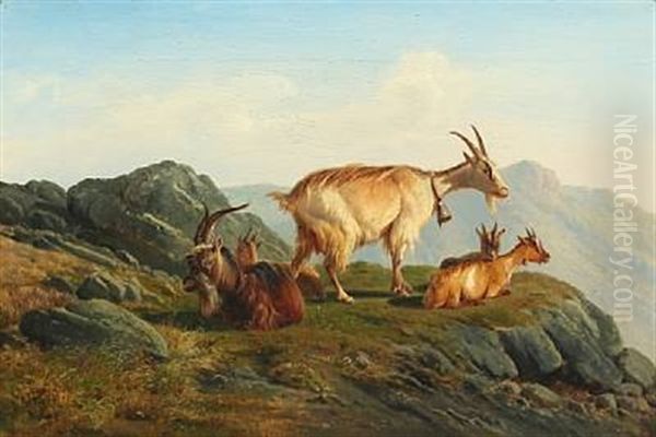 Goats On A Mountain Top Oil Painting by Vilhelm (Joh. V.) Zillen