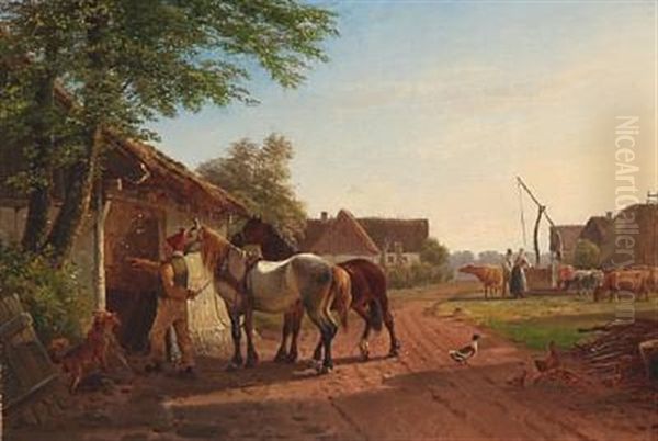 Farmer With His Horses Oil Painting by Vilhelm (Joh. V.) Zillen