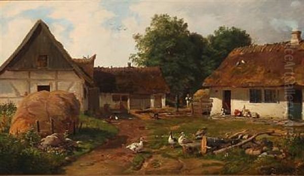 Summer Idyll At A Danish Farm Oil Painting by Vilhelm (Joh. V.) Zillen