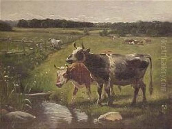 Landscape With Cows Oil Painting by Vilhelm (Joh. V.) Zillen