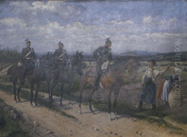 Prussian Cavalry Officers With Peasants Oil Painting by Ernst Zimmer