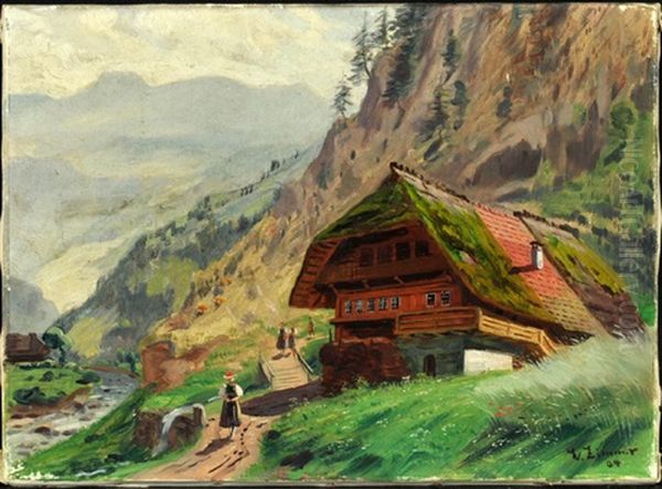 Schwarzwaldhaus In Den Bergen Oil Painting by Wilhelm Carl August Zimmer