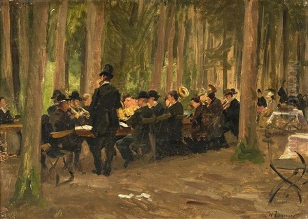 Blaskapelle Im Biergarten Oil Painting by Wilhelm Carl August Zimmer