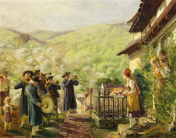 Das Festtagsstandchen Oil Painting by Wilhelm Carl August Zimmer