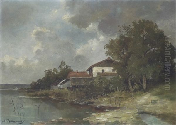 Haus Am Chiemsee Oil Painting by Alfred Zimmermann