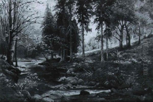 Spatsommertag Am Waldbach Oil Painting by Alfred Zimmermann