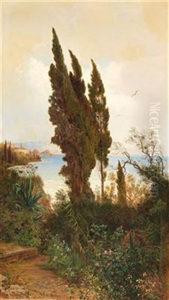 A Southern View Oil Painting by August Albert Zimmermann