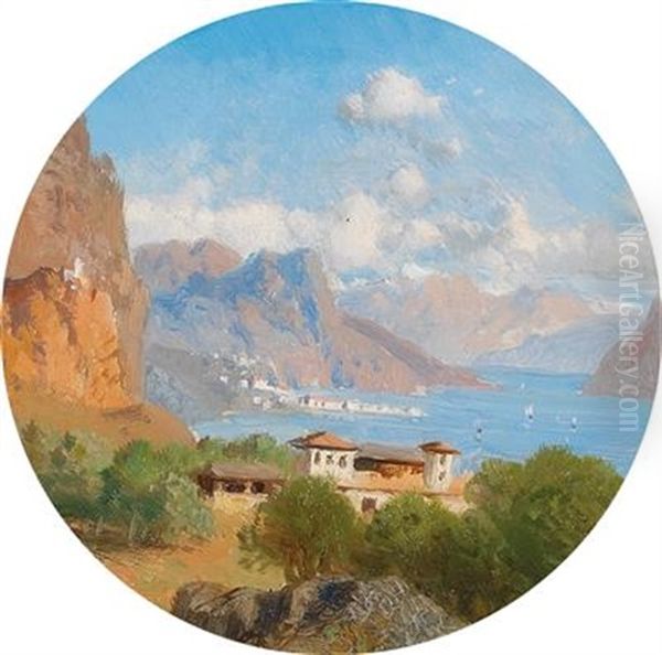 View Of Lake Garda Oil Painting by August Albert Zimmermann