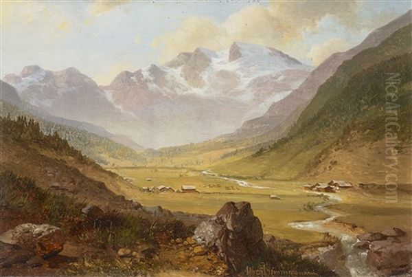 Voralpenlandschaft Mit Blick Auf Bergmassiv Oil Painting by August Albert Zimmermann