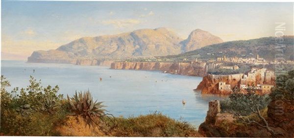 Coastal Landscape In Sorrento Near Naples Oil Painting by August Albert Zimmermann