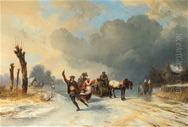 Winter Pleasures Oil Painting by August Richard Zimmermann