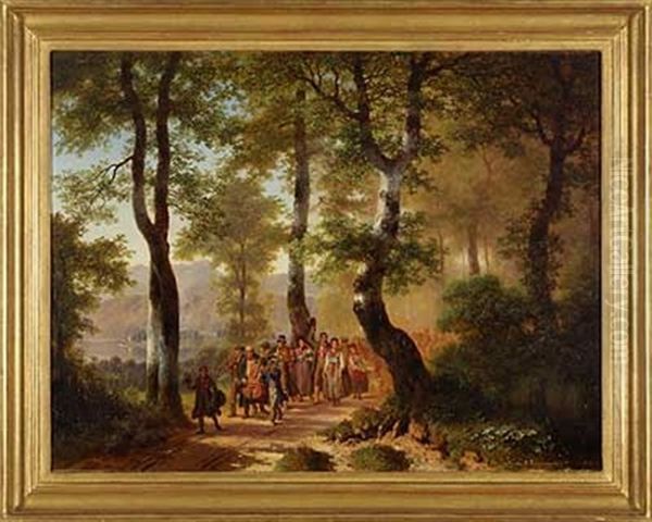 Hochzeitszug Am Seeufer Oil Painting by August Richard Zimmermann