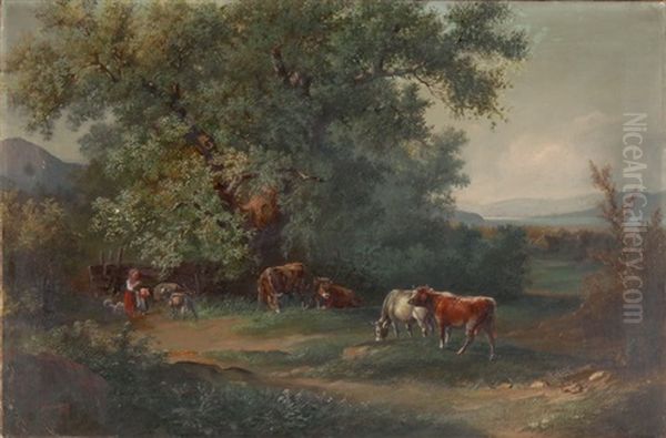 Kuhe Auf Der Weide Oil Painting by August Richard Zimmermann