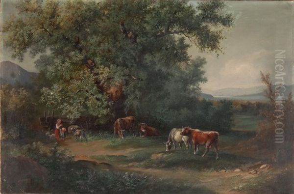 Kuhe Auf Der Weide Oil Painting by August Richard Zimmermann