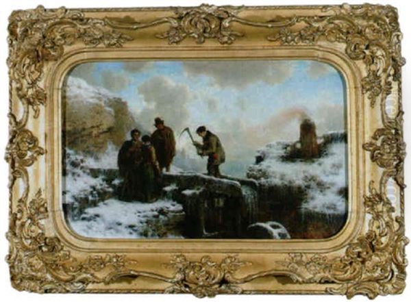 Winterlandschaft Mit Vereister Wassermuhle Oil Painting by August Richard Zimmermann