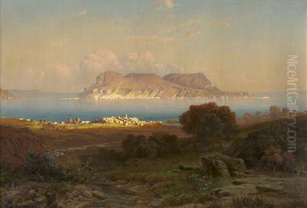 Ansicht Der Bucht Und Des Felsens Von Gibraltar Oil Painting by Ernst Karl Georg Zimmermann