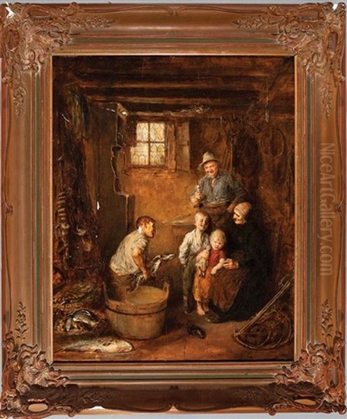 Fresh Catch Oil Painting by Ernst Karl Georg Zimmermann