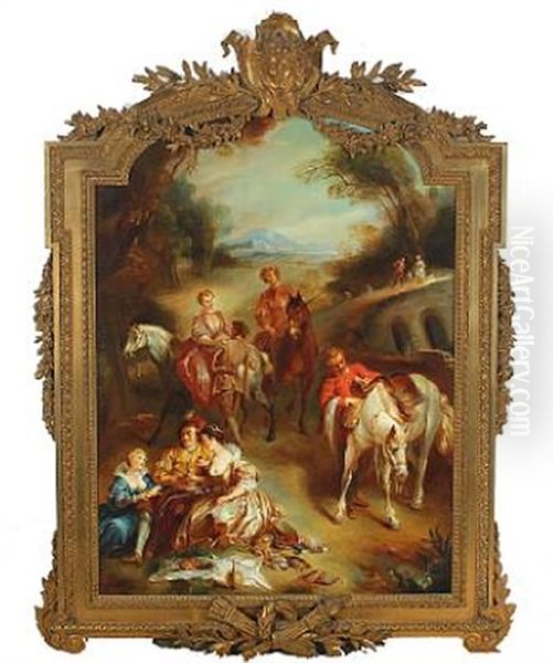 Picnic During The Hunt (after F. Le Moine) Oil Painting by Ernst Reinhard Zimmermann