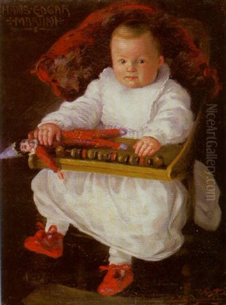 Hans Edgar Martini Als Kind Auf Einem Kinderstuhlchen Oil Painting by Ernst Reinhard Zimmermann