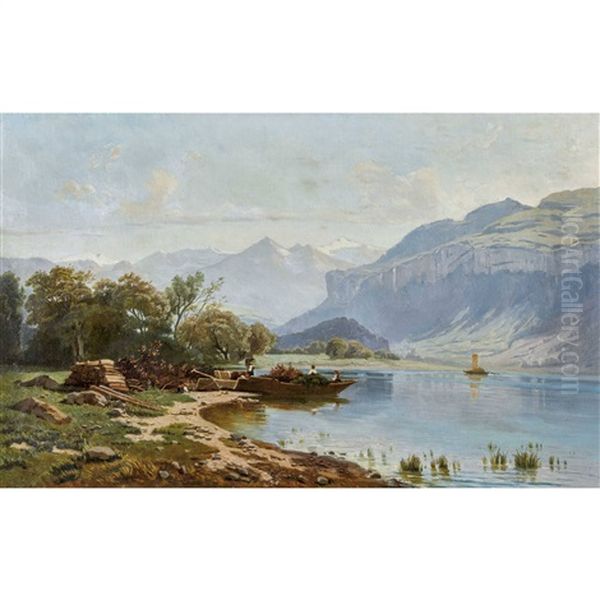 Sommerliche Uferpartie Bei Brienz Oil Painting by Friedrich Zimmermann