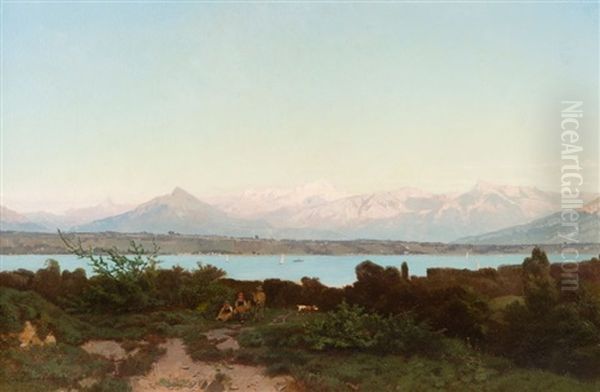 Lac De Montagne Huile Sur Toile (restaurations Oil Painting by Friedrich Zimmermann