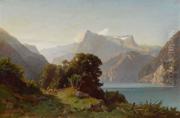 Vierwaldstatter See Mit Blick Auf Den Urirotstock Oil Painting by Friedrich Zimmermann