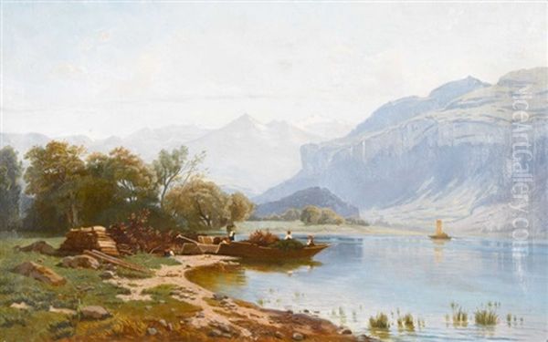 Sommerliche Uferpartie Bei Brienz Oil Painting by Friedrich Zimmermann