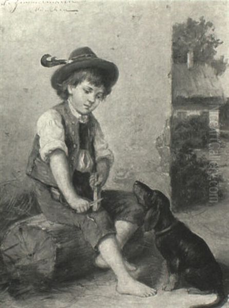 Young Boy With His Daschund Oil Painting by Friedrich August Zimmermann