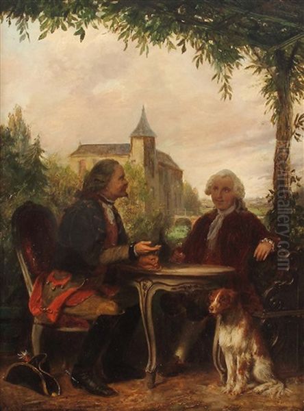 Herrenrunde Im Schlossgarten Oil Painting by Jan Wendel Gerstenhauer Zimmermann