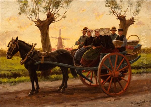 A Ride In The Gig Oil Painting by Johan Georg Gerstenhauer Zimmermann