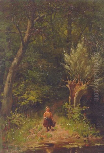 Little Girl At A Forest Moor Oil Painting by Johan Georg Gerstenhauer Zimmermann