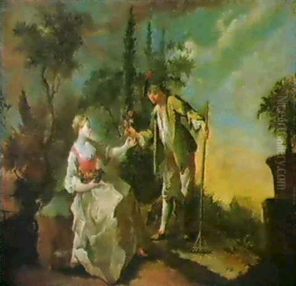 Der Verliebte Gartner, Eine Allegorie Des Fruhlings. Oil Painting by Johannes Baptist Zimmermann