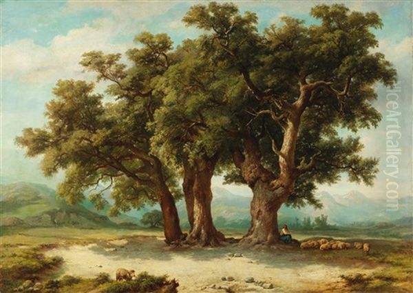 Resting Beneath The Oak Oil Painting by Max Zimmermann