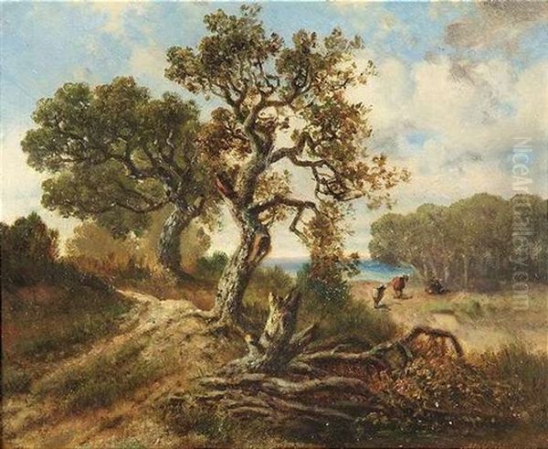 Sommerlandschaft Mit Alten Eichen An Einem See Oil Painting by Max Zimmermann