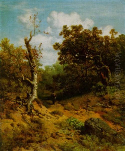 Reisigsammlerin Im Wald Oil Painting by Max Zimmermann