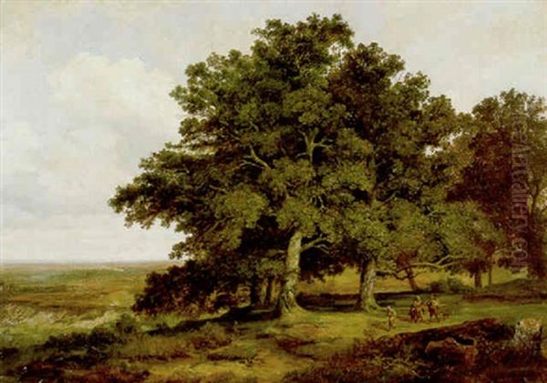 Eichenbaumgruppe Mit Bauern Vor Einer Weiten Landschaft Oil Painting by Max Zimmermann