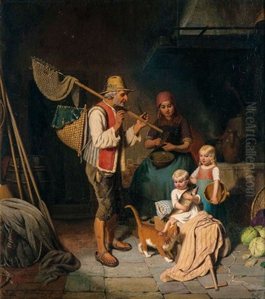 Fischerfamilie Oil Painting by Reinhard Sebastian Zimmermann