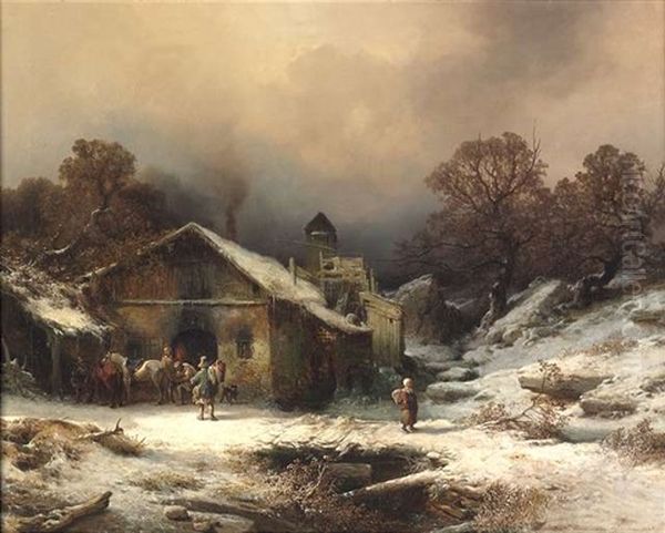 Winterlandschaft Mit Der Werkstatt Eines Hufschmieds Oil Painting by Richard Zimmermann