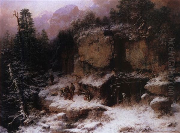 Auf Der Jagdhutte Im Gebirge Oil Painting by Richard Zimmermann