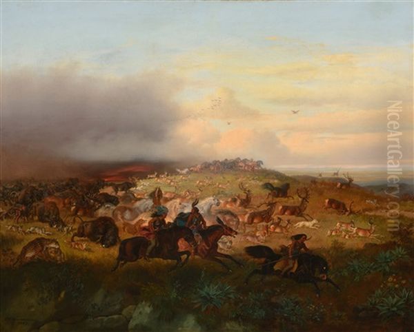 Prairie Fire Oil Painting by Theodor Franz Zimmermann