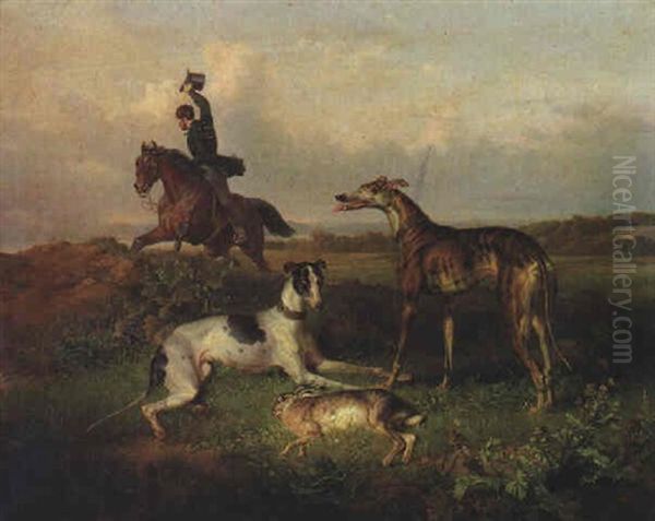 Hasenjagd Oil Painting by Theodor Franz Zimmermann