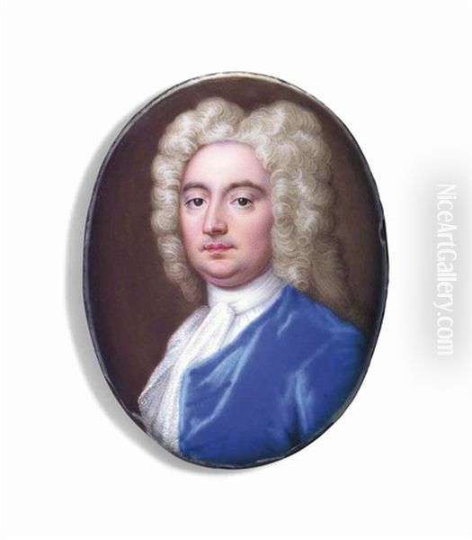 A Gentleman, In Blue Velvet Coat, Powdered Curling Wig Oil Painting by Christian Friedrich Zincke