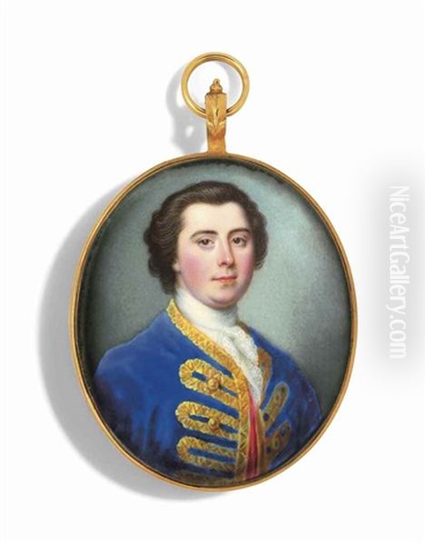 A Young Gentleman, In Blue Coat With Gold Frogging Oil Painting by Christian Friedrich Zincke