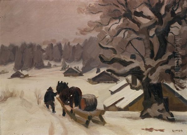 Traineau Dans La Neige Oil Painting by Jules Emile Zingg