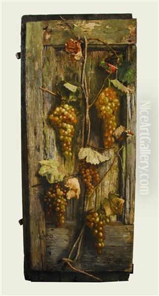 Trompe L'oeil Wine Shutter Oil Painting by Aurelio Zingoni