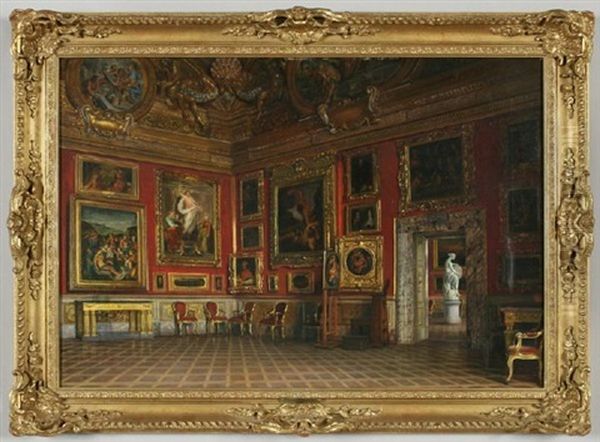 Interior Of A Gallery In The Pitti Palace, Florence Oil Painting by Aurelio Zingoni