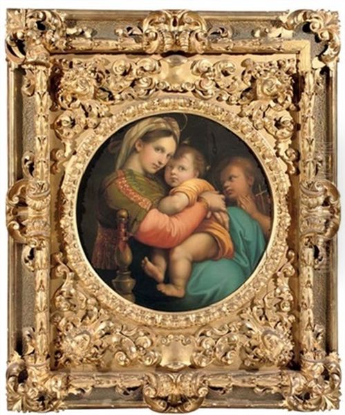 Madonna Della Seggiola - Sedia (after Raphael) Oil Painting by Aurelio Zingoni